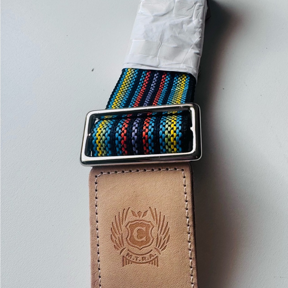 Consuela Multicolor Woven Crossbody Strap with Tan Leather Accent